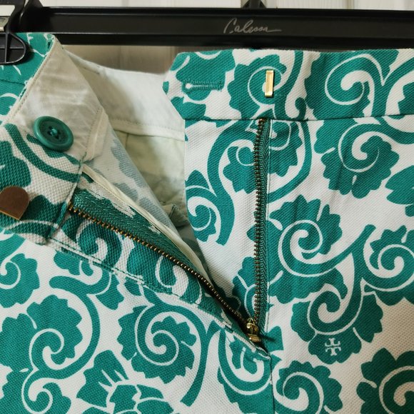 TORY BURCH ~ Walton Printed Pants ~ Size 8 ~ Turquoise and White ~ EUC - Picture 2 of 4